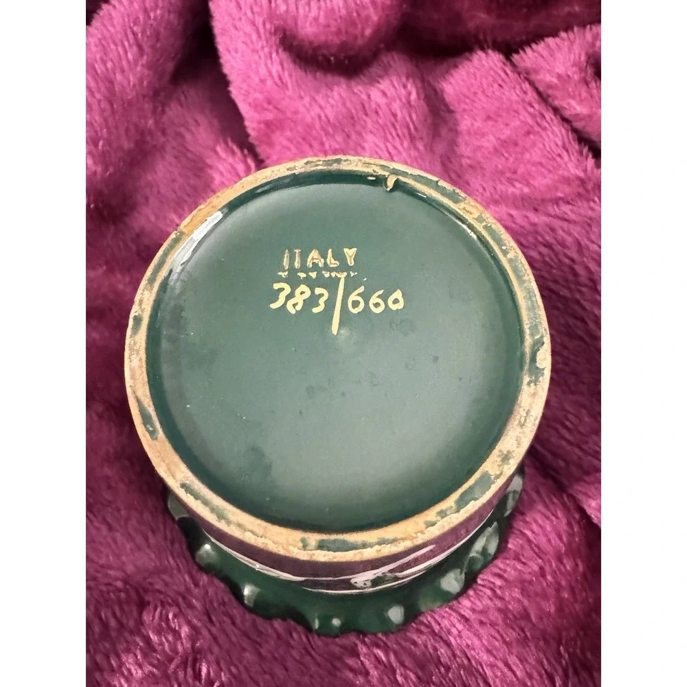 Vintage Italy Hand Painted Emerald Green Plant Pot Floral Decor 383/660